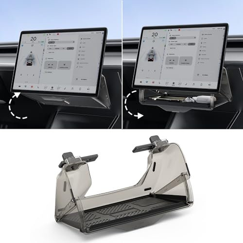 Twuprin Center Console Organizer for Tesla Model Y Model 3 2016-2024 Accessories,Open and Close Under Screen Hideen Privacy Shelf Phone Caddy Holder Below Magnetic Storage