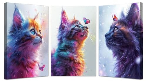 JOSUE 3er Set Leinwand Bilder Lustige Tiere Bunte Tiere Wandbilder Leinwand,Lila,Grau Poster HeimbüRo Wohnzimmer Schlafzimmer Badezimmer Wanddeko-50x70cmx3 Gerahmt