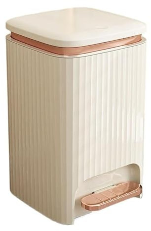 DZYHFCO Waste Bin 9/12 Liter Square Plastic Trash Can with Lid, Double Opening Lid Pedal Trash Can with Built-in Pressure Ring for Living Room, Bedroom, Kitchen,bathroom Rubbish(Cream White+rose gold,