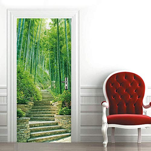 Sticker porte Trompe l'oeil Effect Papier Peint 3d pour Porte Photo Stickers Muraux Auto-adhésif Autocollants PVC Imperméable pour Chambre Salle de Bain Cuisine Décoration 63x205 cm Escalier