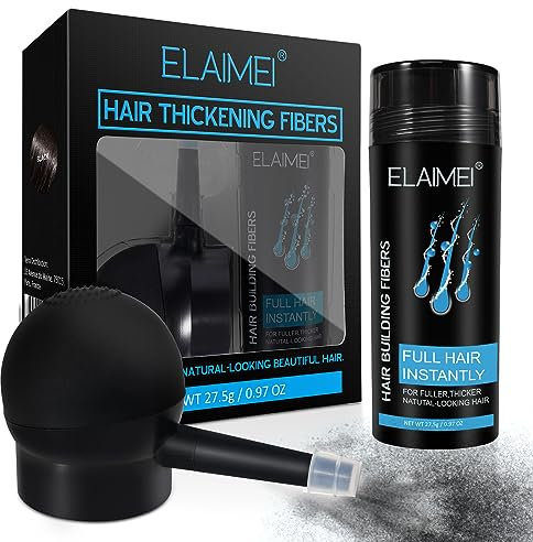 Hinourisha Haarpuder Männer, Hair filler, Hair fiber spray, Schütthaar zum Sofortigen Kaschieren Kahler Stellen, Haaraufbaufasern, Haarverdichtung für Frauen und Männer (Schwarz mit Applikator)