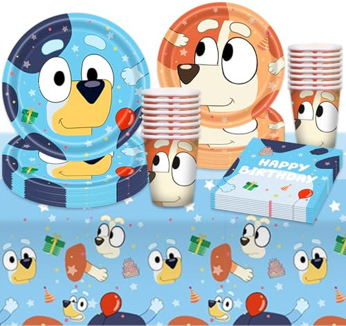 Chukua Blue- Y Pappteller Kindergeburtstag Deko Jungen Mädchen- Blau Dog Geburtstag Geschirr Set Hund Geburtstagsdeko Partygeschirr Party Supplies Deko Tischdecke Servietten Teller Tassen 10 Gäste