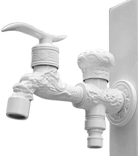 SXWYLZ Rubinetto Giardino Doppio Ottone Rubinetto Doppio da Giardino Rubinetto Acqua Fredda Bianco Rubinetto Doppio Giardino Lungo Rubinetto Doppio