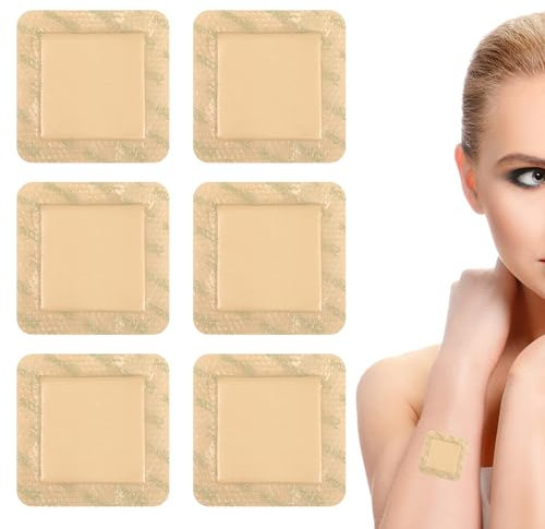 6 Pcs Silicone Foam Dressing 10 X 10 cm Foam Dressing for Wounds Waterproof Dressings for Wounds Wound Dressing Pads Silicone Wound Dressing Suitable for Pressure Sores Buttocks Bedsores