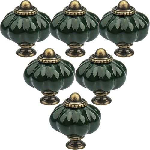 Roellgs 12 Pack Ceramic Door Knobs, Pumpkin Ceramic Knobs Vintage Cupboard Knobs with Mounting Screws, Antique Wardrobe Pull Handles Kitchen Cabinet Knobs for Dresser (Green)
