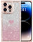 ROSEHUI for iPhone 14 Pro Max Case Glitter,Rectangle Clear Sparkly Phone Case with Bling Rhinestone Cute Heart Pattern Glitter Paper,Camera Protective TPU Shockproof Cover for Women Girls-Rose Gold