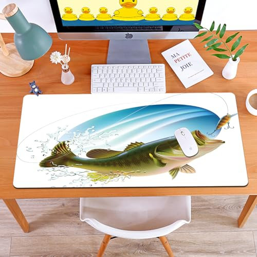 MYAUEYSU Alfombrilla de ratón para 40x75 cm,Una lubina Negra está picando y Saltando en el Agua pulverizada. Imagen,Grande,con Base de Goma y Bordes cosidos,Alfombrilla para,PC,portátil,Escritorio