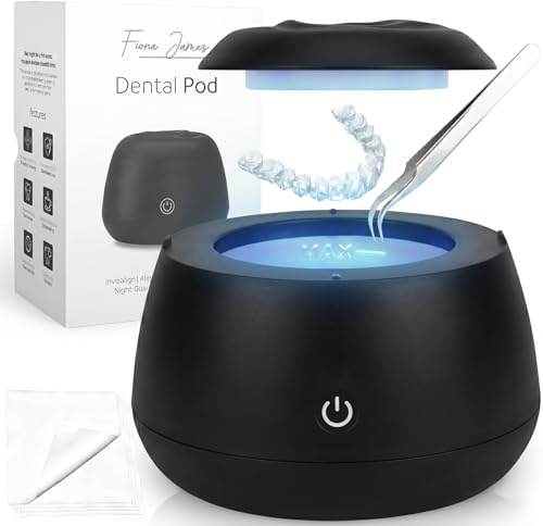 Dental Pod | Ultraljudsrengöringsmaskin för kvarhållande | 48 kHz tandrengöringskapsel | Aligatorn, nattskydd, munskydd, tandproteser | UV-rengörare | svart