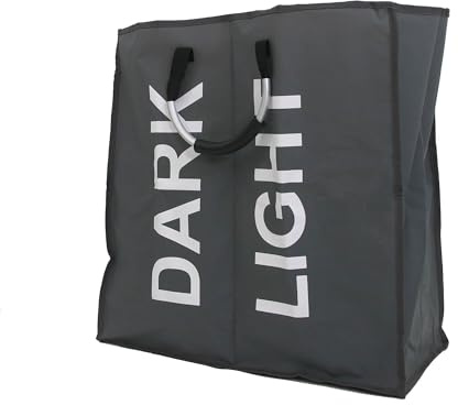 Libbi Lou 2 Section Grey Double Laundry Hamper | Washing Tote Basket | Light and Dark Laundry | 55x26x56cm