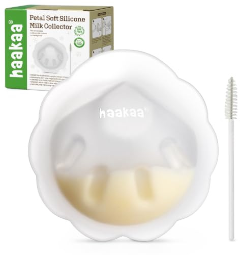 haakaa Petal Soft - Contenitore per la raccolta del latte materno discreto, a prova di perdite, coppe riutilizzabili per il seno, per l'allattamento al seno con spazzola per la pulizia, 1 pezzi