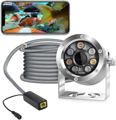 Barlus Unterwasserkamera POE 5MP CMOS Objektiv 100° Weitwinkel Meer Edelstahl mit Fülllicht IP68 wasserdichte Kamera für 24/7 Koiteich mit 9,8 m Kabel