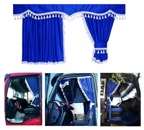 Adomo LKW Gardinen Sichtschutz für Kabine Cab Curtainfür Iveco S-Way und Hi-Way, blau weiß