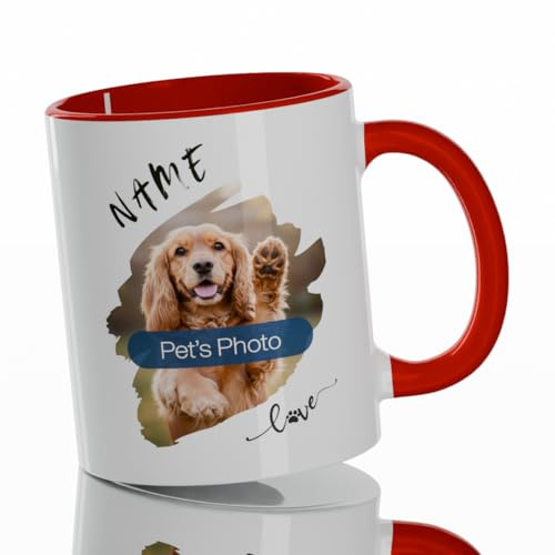 Personalized Pet Coffee Mug – Custom Dog Photo & Name Mug – 11 oz Ceramic Gift for Dog Lovers, Dishwasher & Microwave Safe (Red)