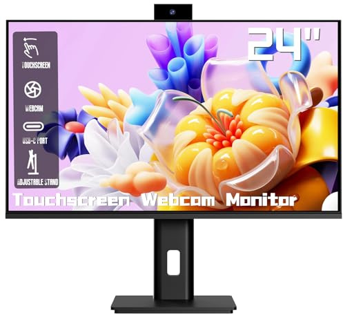 Pisichen 24 Inch Touchscreen Monitor, IPS FHD1920x1080P PC Display with Camera, HDMI VGA Port, 10-Point Touch Computer Monitor for Business & Gaming, VESA