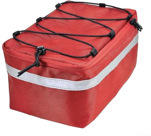 Sac de coffre de vélo imperméable pour vélos électriques et vélos | Sac de rangement arrière avec accents réfléchissants, sangles élastiques supérieures et poches latérales | Rangement de vélo (rouge)
