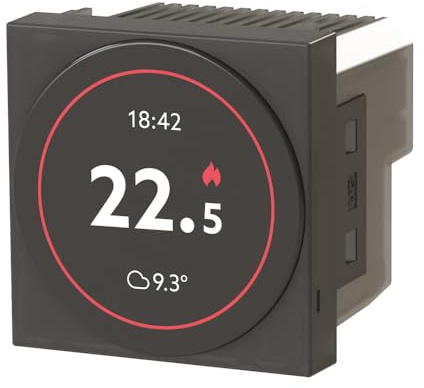 Cronotermostato da incasso, 2 moduli, compatibile con BTicino LivingNow, nero, display OLED touch, programmazione con APP, WiFi, 230V, estate/inverno, risalcamento, Swipe 4BSTHSW.AK