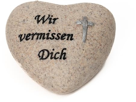Tiwoca Grabschmuck Herz Wir vermissen Dich wetterfest - EIN emotionales Trauergeschenk für eine würdige Dekoration für Grab oder Urne - Beigabe zu Grabstein oder Grabgesteck auf dem Friedhof
