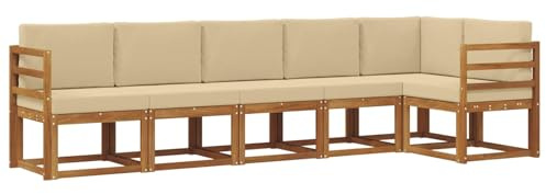 vidaXL Outdoor-Sofagarnitur mit Kissen 6 pcs Natur und Beige, Modernes Garten-Sofa, Langlebiges Outdoor-Sofa-Set, Lounge-Möbel für die Terrasse, Bequeme Sitzgelegenheiten