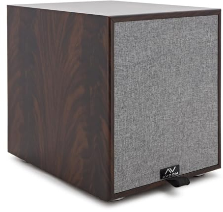 AVCOM 8 Inch Active Subwoofer 160W Class D Amplifier (Walnut) | Controlled low-end for music and cinema, adjustable crossover/volume/phase, pairs with AVCOM speaker systems