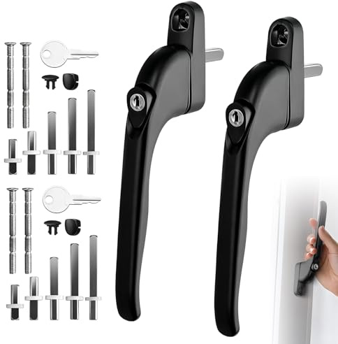 2 Pcs Window Handles for UPVC Windows, UPVC Window Handle with 10 15 30 43 55 mm Spindle (Black)