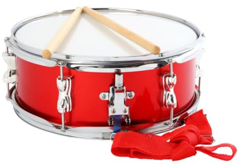 Tamburo Rullante Rosso 13 Pollici in Metallo per Bambini | Cinghia Regolabile Inclusa, Bacchette Abbinate, Aspetto Colorato e Stile Fashion