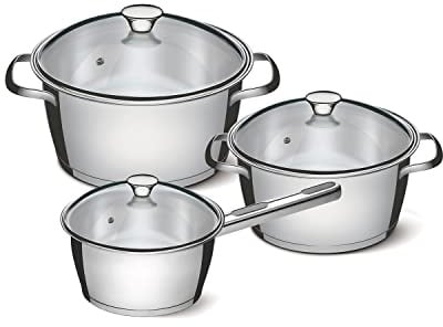 Tramontina Stainless Steel Cookware, for Induction, Electric, Gas and Ceramic Glass Hobs, ‎Cookware, Kitchen (2X Casserole, 1x Saucepan)