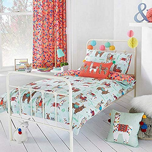 furn. Llamarama Duvet Cover Set – Reversible Llama Soft Polycotton Easy Care Childrens Bedding (Multicolour – Toddler – 120x150cm)