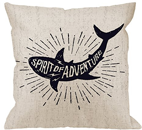 HGOD DESIGNS Haifisch-Kissenbezüge, dekorativer Kissenbezug, Motiv: Sprint of Adventure, Baumwollleinen, für drinnen und draußen, quadratisch, für Zuhause, Sofa, Couch, 45,7 x 45,7 cm, Schwarz