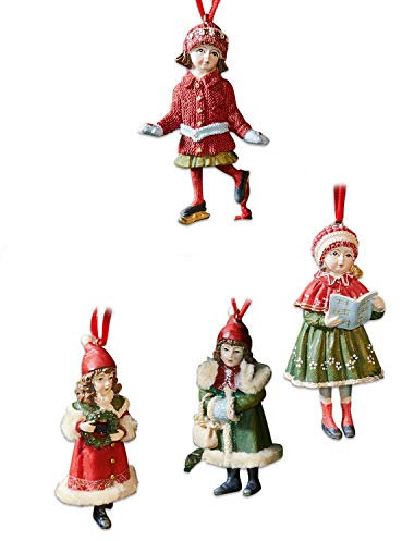 Loberon Anhänger 4er Set Nostalgic, Christbaumschmuck, Weihnachten, Weihnachtsdeko, Polyresin, Polyester, H/B/T ca. 10.5/5/4.5 cm, rot/grün