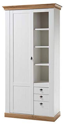 Newfurn Vitrine Vitrinenschrank Landhaus Holzvitrine II 102x204x 44 cm (BxHxT) II [Malte.Eight] in Pinie Weiß/Pinie Weiß Wohnzimmer Schlafzimmer Esszimmer Flur Diele