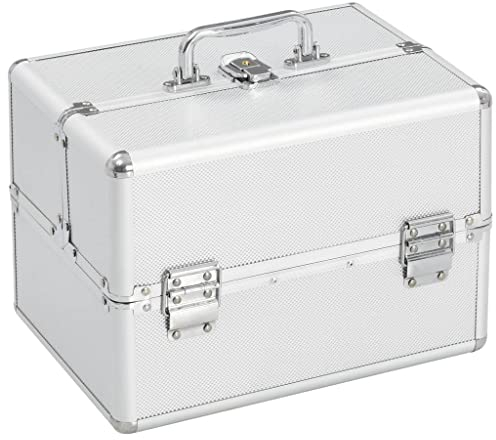 vidaXL Kosmetikkoffer Schminkkoffer Friseurkoffer Schmuckkoffer Alukoffer Werkzeugkoffer Werkzeugkasten Alu 22x30x21cm Silbern Aluminium