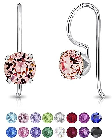 Orecchini Rosa Antico - Pendenti Argento 925 Con Cristallo 6 mm - Rosa Cipria - Monachella - Lunghi per Bambina e Donna