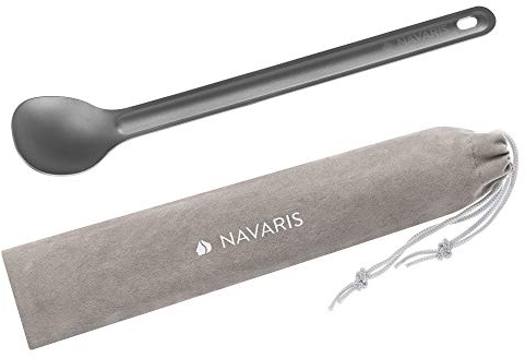 Navaris Cuillère Manche Longue - Louche 100% en Titane Durable 15g 21,5 x 3,9 cm - pour remuer doser saisir Cuisine extérieur campeurs randonneurs