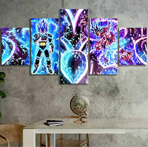 SINGLEAART® Leinwanddrucke,5 Teilige Leinwand,5 Stück Wandbild, Goku Und Vegeta,150Cm×80Cm,Mit Rahmen,Wohnzimmer Dekoration,Modular Wandkunst,Brettmalerei,Geburtstagsgeschenk