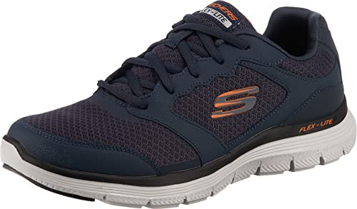 Skechers Men's Flex Advantage 4.0 Sneaker, Navy Leather Mesh Pu Trim, 7.5 UK