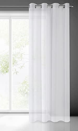 Eurofirany Gardine Argea Vorhang Glatt Transparent Ösen - 1STK. Vorhangringe Durchsichtig Edel Elegant Hochwertig Glamour, Schlafzimmer, Wohnzimmer, Etamin, 140x250 cm, White