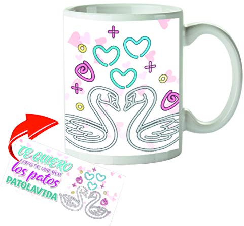 Kembilove Tazas de Desayuno para Parejas – Taza de Café con Frase Divertida y Graciosa con Mensaje Te Quiero como se Quieren los Patos, para Toda la Vida, Patolavida – Tazas San Valentín