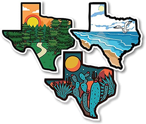 State of Texas Landschafts-Aufkleber für Autos, Tassen, Laptops, Kühler, 3 Stück (7,6 x 7,6 cm)