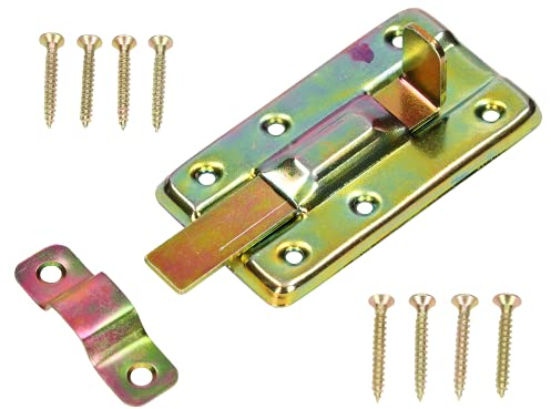 KOTARBAU® Schlossriegel 80 mm mit Schließblech für Türen Galvanisch Gelb Verzinkt Universal