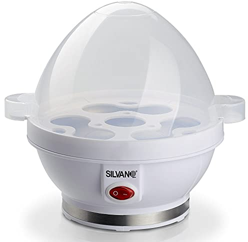 SILVANO Hervidor Eléctrico de Huevos con Capacidad hasta 7 Huevos - Potencia 320/380 W - Cuece Huevos Eléctrico Compacto (20x17x16,3cm) - 520 gr - Color Blanco
