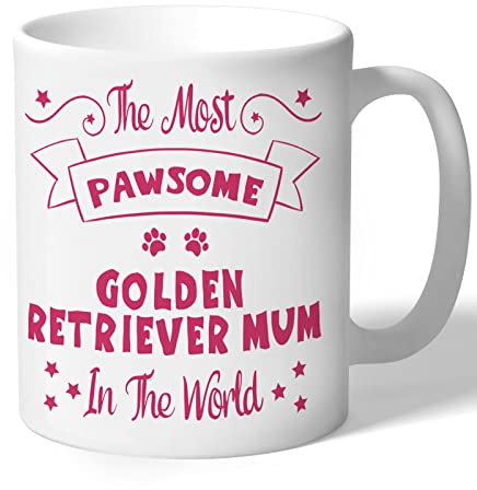 Dog Lovers Collection Golden Retriever Mum Mug - Pawsome - Golden Retriever Gifts (Raspberry Print), White