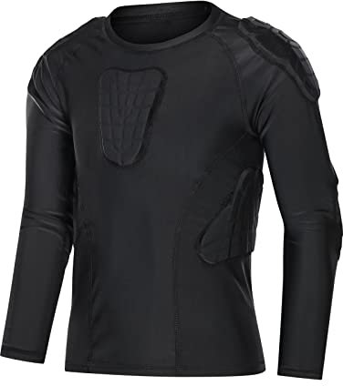 Compression Padded Shirt Long Sleeve Shoulder Chest Protector for Skateboard Snowboard Ice Skiing Bicycle YL Black