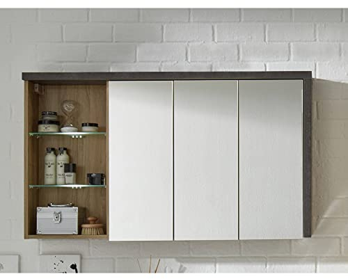 Lomadox Spiegelschrank Bad in Eiche Riviera Honig Nb. mit Beton dunkel, B/H/T: ca. 123/71/18 cm