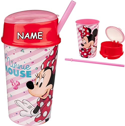 alles-meine.de GmbH Kinder Geschirr & Zubehör Verschiedene Artikel frei wählbar - Minnie Mouse - 2in1: Trinkbecher mit Strohhalm + Deckel & Obstfach - Minnie Mouse inkl