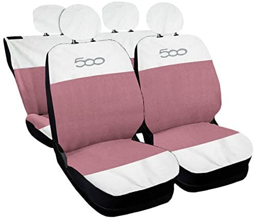 Auto Accessori Lupex Autositzbezüge kompatibel mit Cinquecento 500, hergestellt in Italien, Polyestergewebe, (weiß – rosa Modell 2)