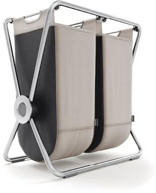 simplehuman X-Frame Hamper, Double Compartment Laundry Basket for Bedroom Bathroom, Heavy-Gauge Steel Frame, Stain & Odour Resistant Machine Washable Bags, Easy Carry Steel Handles, Chrome