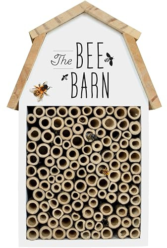 Nature's Way Wooden Bee House for Outdoor Décor, Beneficial Insects and Pollinators, Mason Bee, Leafcutter Bee, White