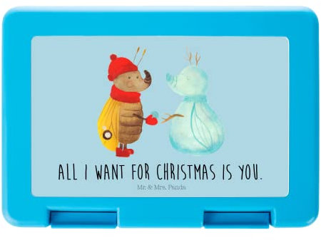 Mr. & Mrs. Panda Aufbewahrungsbox Nachtfalter Schneemann - Geschenk, Winter, Weihnachten, Brotbüchse, Brotdose, Vesperbox, Schnee, Lebensmittel, Weihnachtsgruß, Bento Box