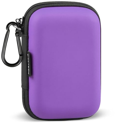 Hard EVA Earbud Case Earphone Carrying Case Holder Headphone Small Pouch Electronic Organizer Travel Bag for Phone Charger Cable, Cord, Bose Wired Earbuds, USB Flash Drive, SD Cards -Purple