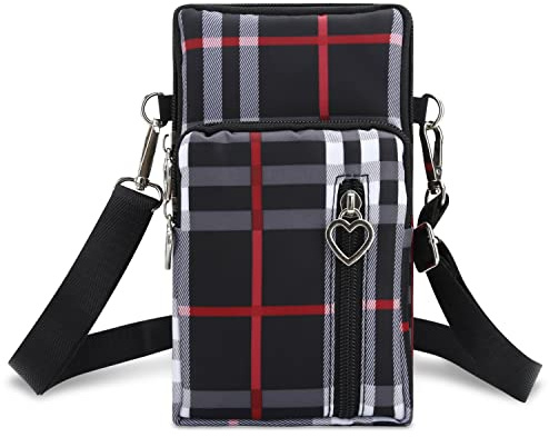 Cadorabo Universale Handytasche Umhängetasche in Schwarz Kariert - Schultertasche mit vielen praktischen Fächern und abnehmbaren Gurt